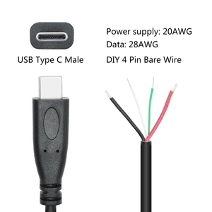 Kısa USB C 4 Pin çıplak tel açık uçlu tel 50cm, 20AWG 5V USB tip C erkek - Product Image 3