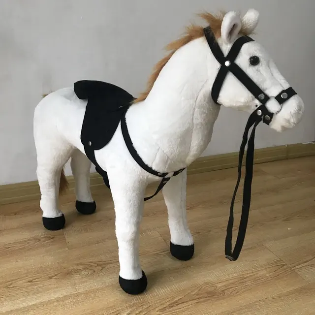 hot sale plush ride on horse toy stuffed large size standing white horse plush animal toy
