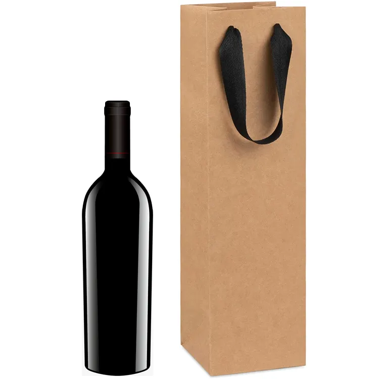 Logo personalizzato di alta qualità stampato marrone riciclabile regalo imballaggio per bottiglia di vino Kraft sacchetti di carta