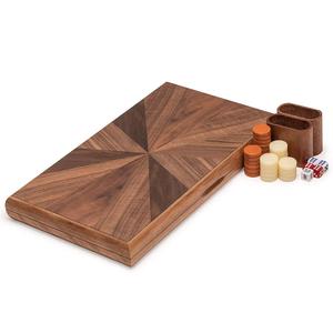 Wood BackgammonボードゲームSet-Walnut Inlay - Brown Wooden Boardバックギャモンチップとカップ - Product Image 3