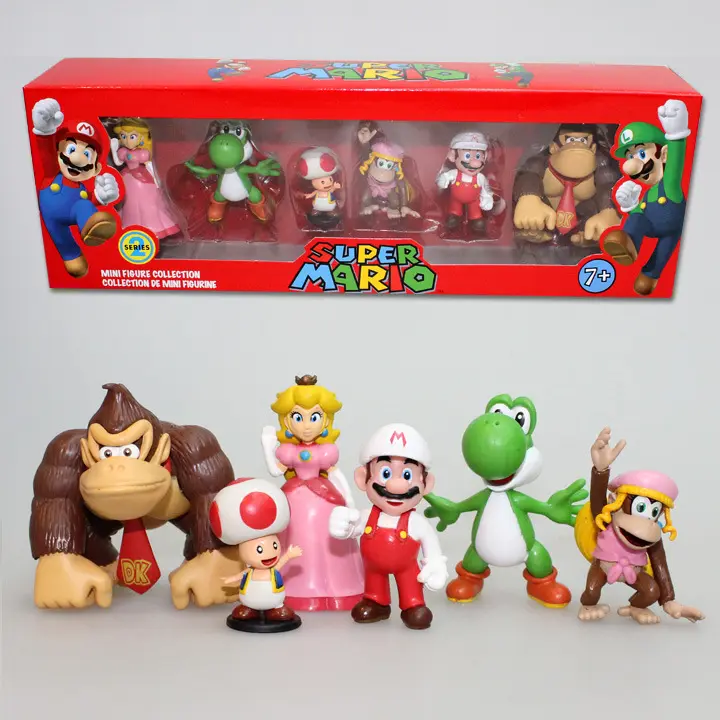 Figuras de acción de Yoshi, hongos, Koopa, Bowser, Luigi, juguetes de mario, caja de color de PVC de 2,5 pulgadas y 8cm