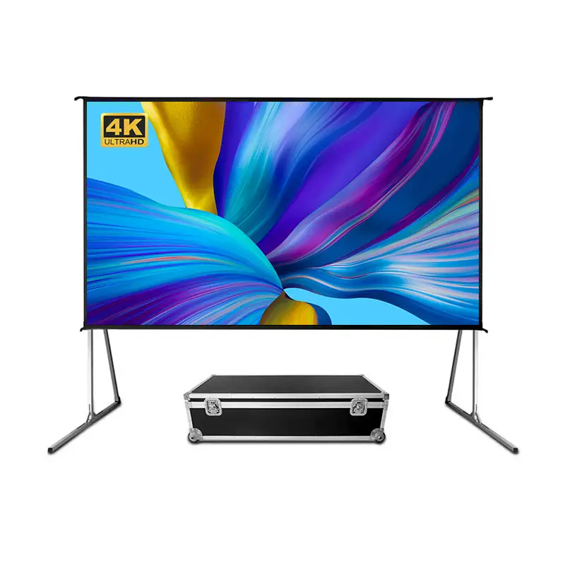 200inch Outdoor Portable Fast Fold Projector Screen 4K Home Theater Movie Front and Rear Material with Flight Case