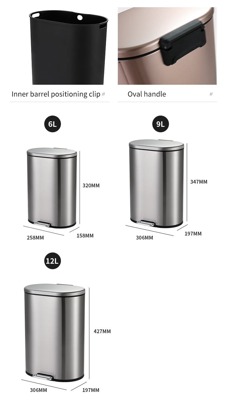 9L kitchen food waste  bins household  stainless steel garbage bin