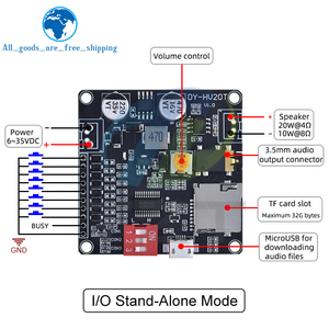TZT DY-HV20T 12V/24V potenza supply10W/20W modulo di riproduzione vocale che supporta lettore musicale MP3 scheda Micro SD per Arduino - Product Image 4