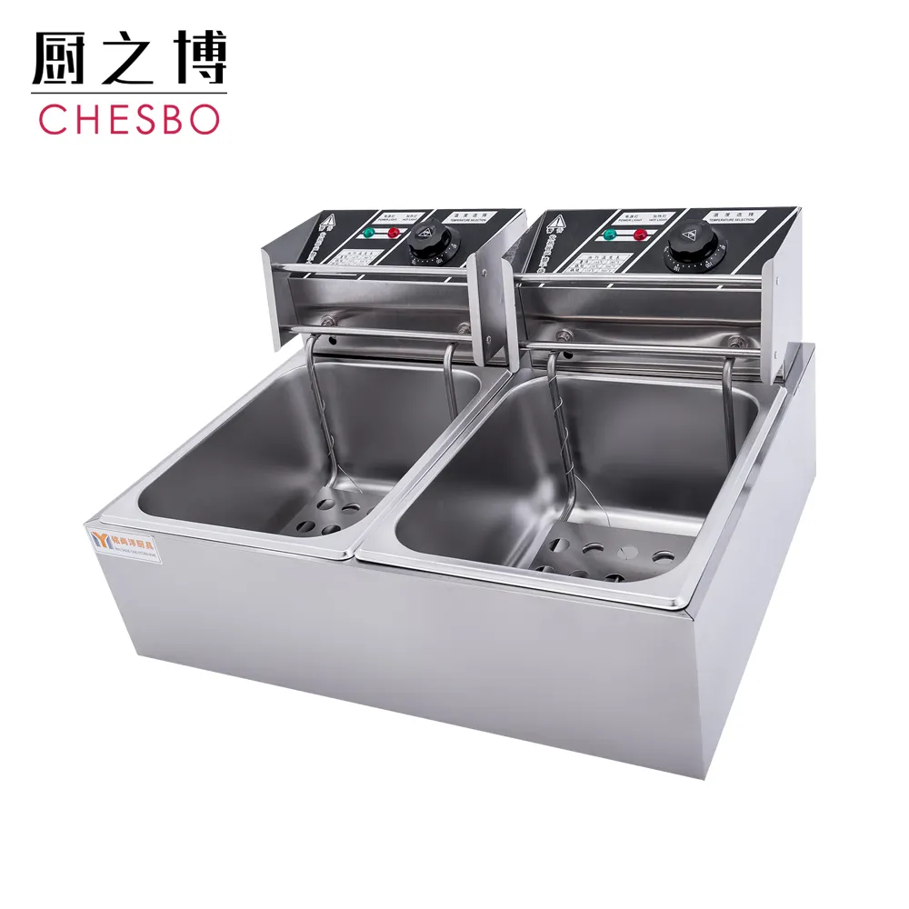 Nhà Máy Trực Tiếp Điện Xi Lanh Đôi Màn Hình Điện Sâu Fryer Gà Chiên Thương Mại