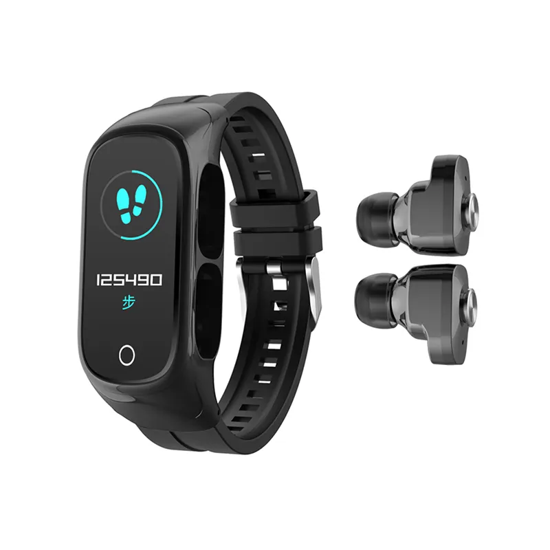 Smart Horloge N8 2 In 1 Hartslag Fitness Tracker Bloeddruk Sport Smart Armband Met Airbuds/Oordopjes In horloge Plus Oortelefoon