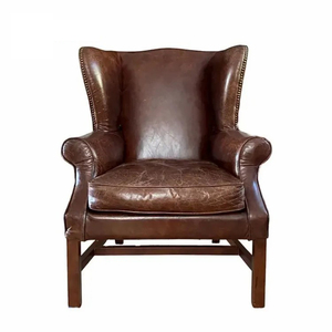 Retro Design Vintage Echt Lederen Hoge Vleugelrug Houten Frame Stoel <span class=keywords><strong>Distressed</strong></span> Lederen Fauteuil - Product Image 1