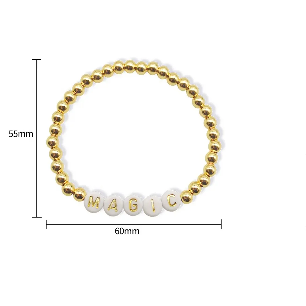 Boho woven bracelet custom small gold bead Love Blessed name words stretch bracelet for women