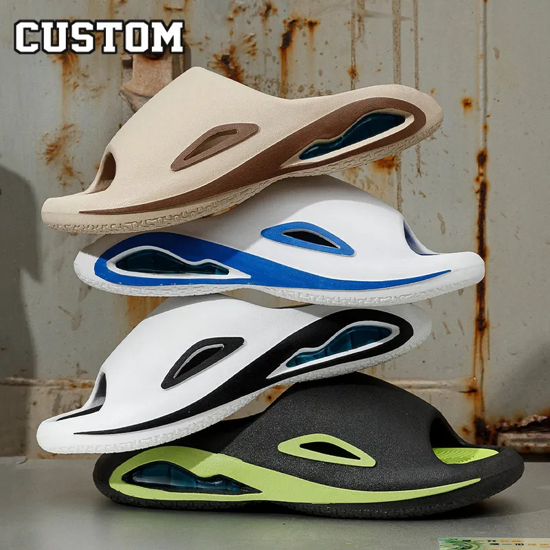 2024 Summer Men's Home Cushion Slides For Men Logo Custom Beach Shoes Flip-Flops Sandals Design Logo Man Air Cushion Slippers