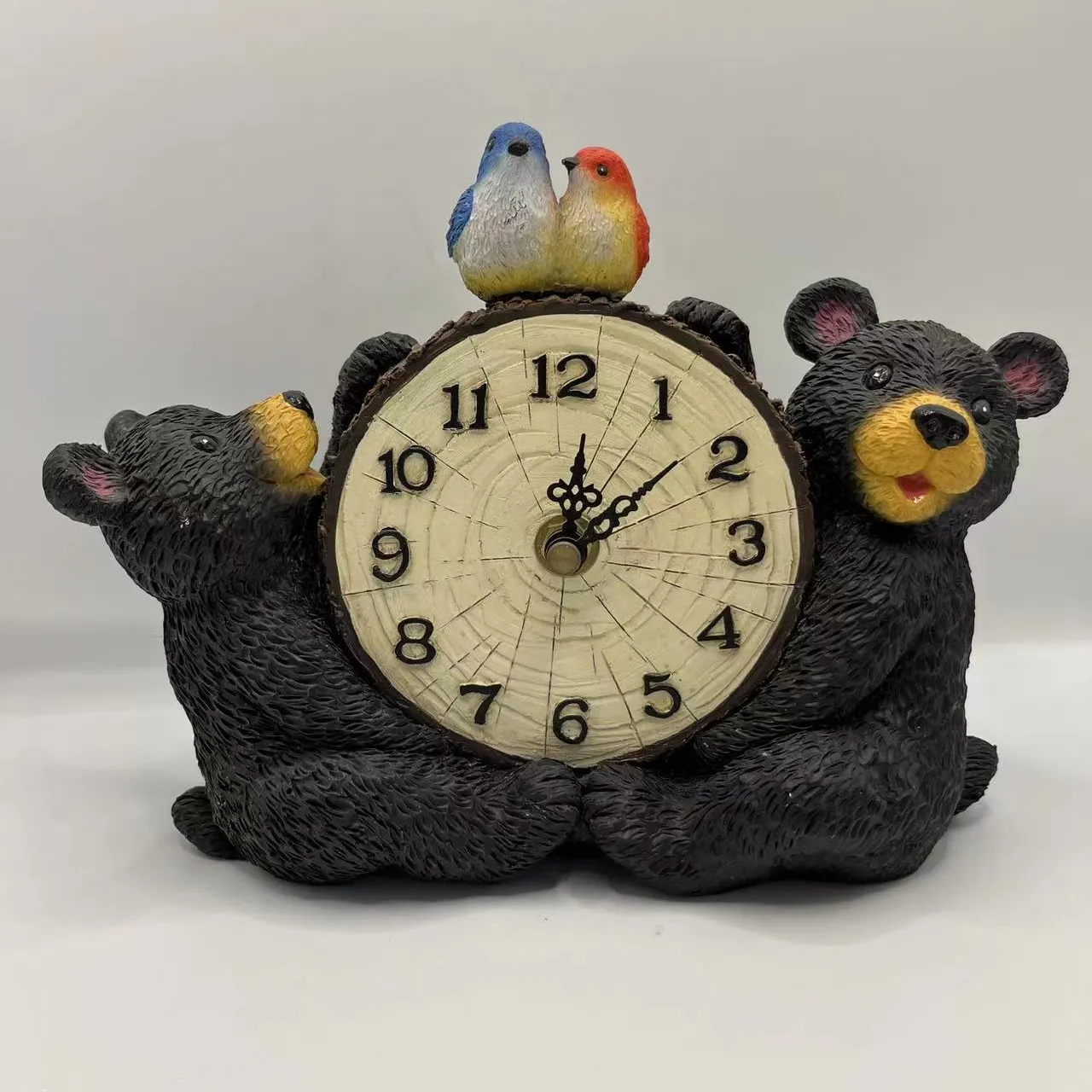 Artesanía de resina Decoración del hogar Reloj de pared de oso negro