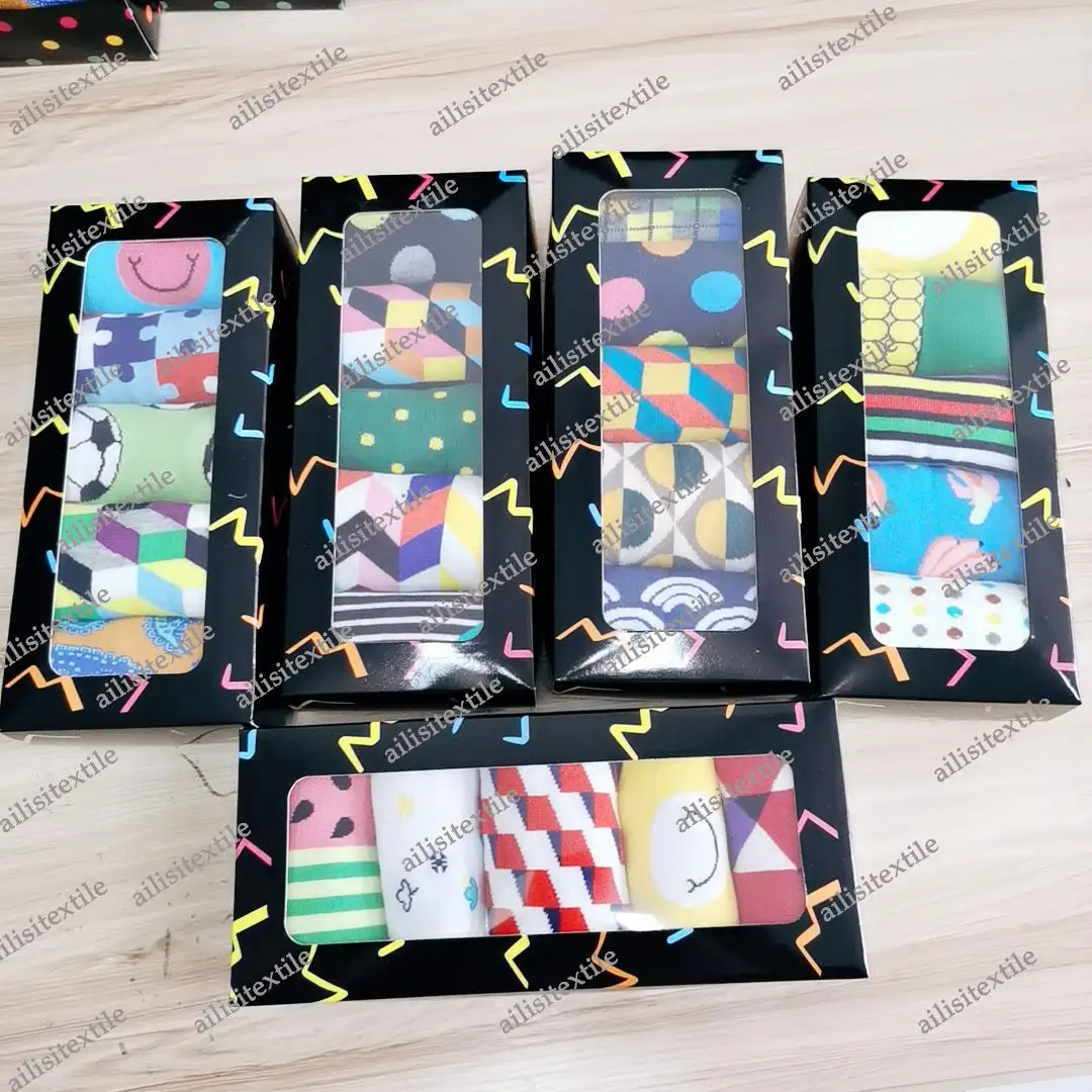 Caja de regalo de diseño único de 6 calcetines de rayas Funky Unisex, caja de regalo de Happy Socks