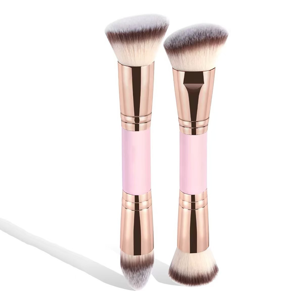 Brocha de maquillaje de doble punta-rosa-dos piezas