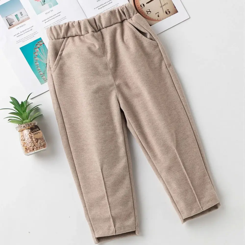 Custom Solid Color 100% Cotton French Terry Straight Leg Sweatpants Elastic Waist Pants Trousers for Kids Boys
