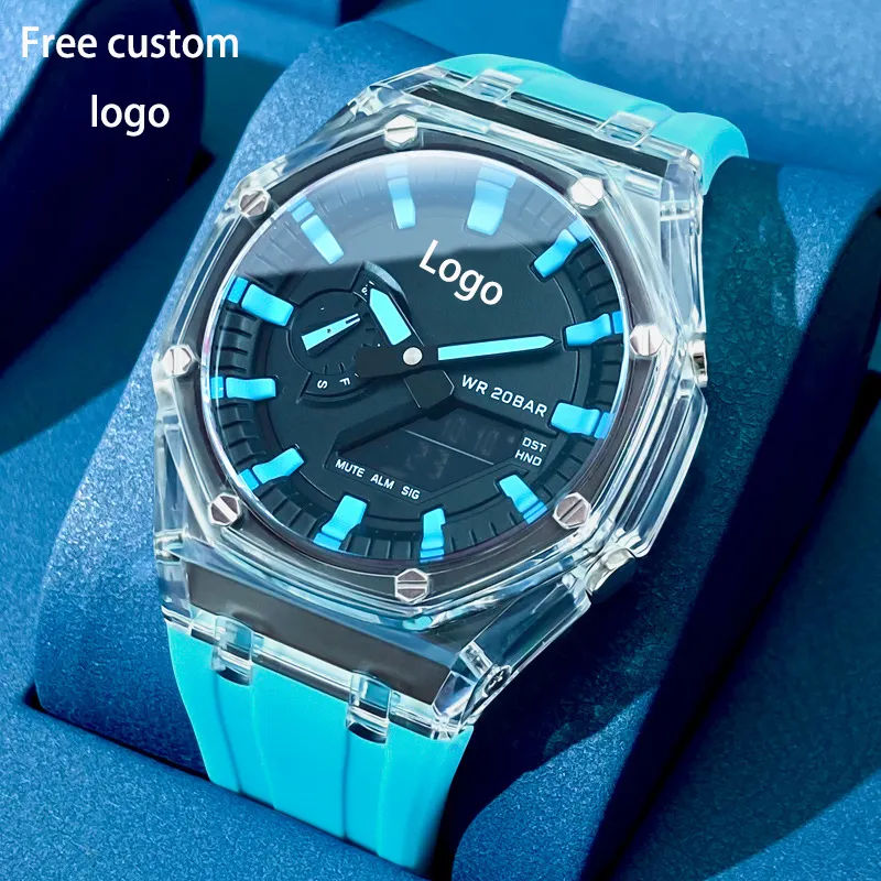 OEM G-2100 하이 퀄리티 사용자 정의 로고 비즈니스 LED 듀얼 디스플레이 디지털 시계 남성용 스포츠 시계