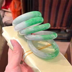 Myanmar Jadeite yüksek kalite doğal yeşim bileklik beyaz ve yeşil Jadeite bilezik kadınlar hediye için 54 ~ 60mm - Product Image 3