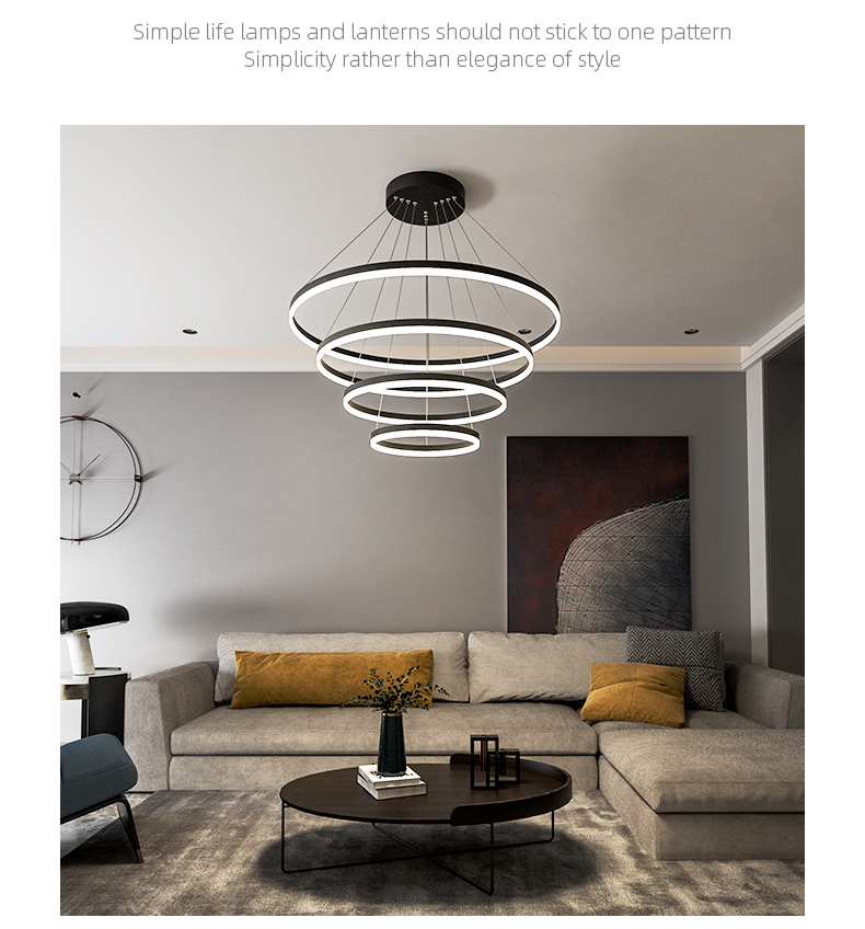 Modern nordic minimalist Restaurant living room decoration Aluminum Acrylic Circle Ring LED Chandelier