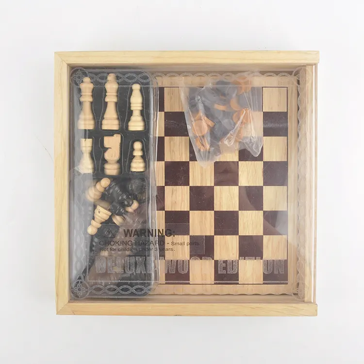 Set di scacchi a scacchiera in legno di alta qualità inciso su misura con tavolo da scacchi per giochi per adulti e bambini