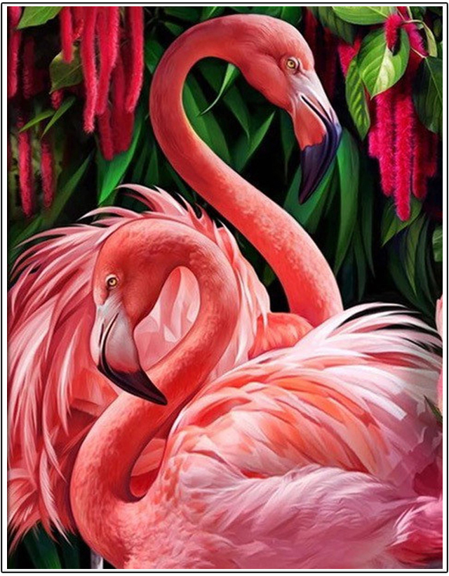 Flamant rose sur toile à l'huile