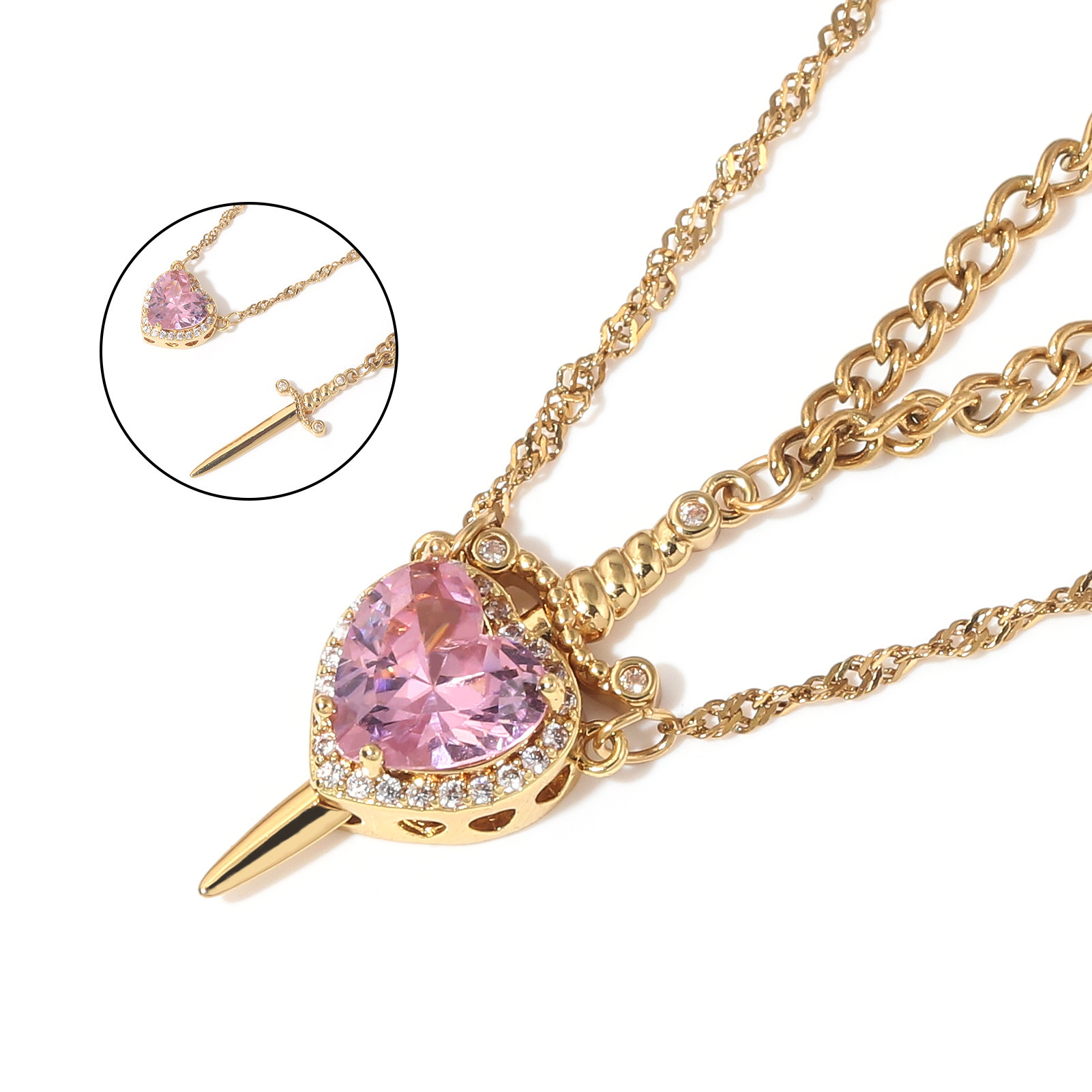 Gold&Pink - iron chain, zinc alloy pendant