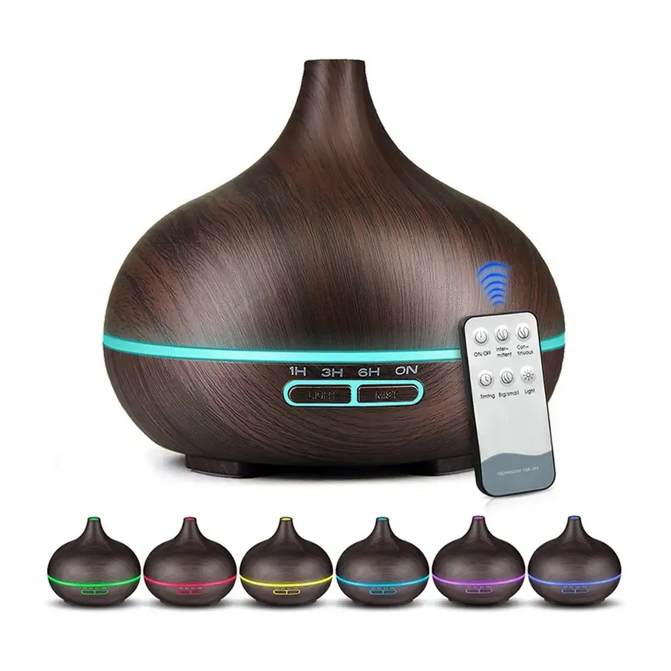 2023 gran oferta humidificador de aire ultrasónico 500ml difusor de Aroma de aceite esencial eléctrico de grano de madera con Control remoto