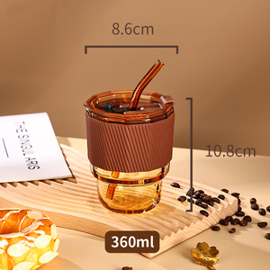 Sıcak satış özelleştirilebilir Logo küçük boy temizle içme kupa Modern tasarım deri kılıf çay bardağı kapaklı bardak ve saman - Product Image 6