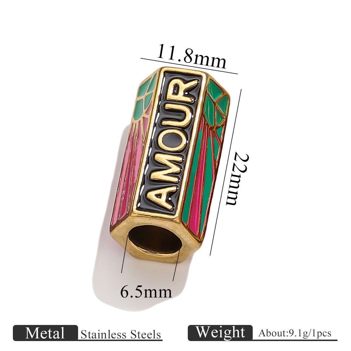 AMOUR Inscribed Enamel Bead