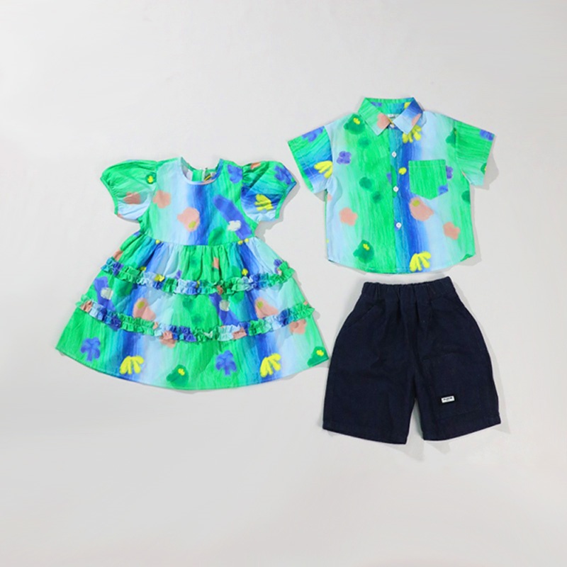 Conjunto de flores azul verde