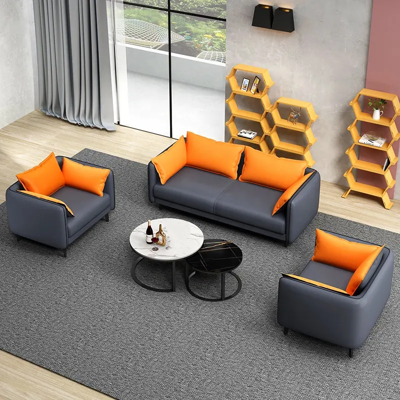 1 + 1 + 3 مقعد فندق أريكة جلدية وسادة الحديثة تصميم غرفة المعيشة أريكة