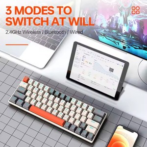 Nuovo arrivo T-WOLF T30 3 modalità TKL 1450mAh OUTEMU Switch 63 tasti Wireless tastiera meccanica ad asse ciano per gioco - Product Image 4