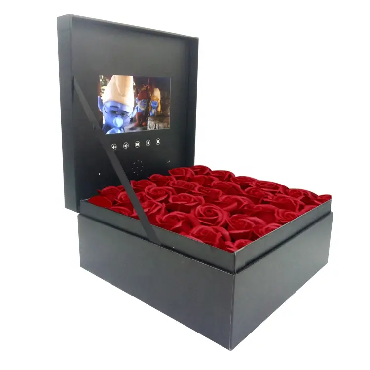 새로운 2020 트렌드 제품 블랙 꽃 스크린 비디오 선물 인사말 카드 라이트 제어 lcd 비디오 플레이어 상자