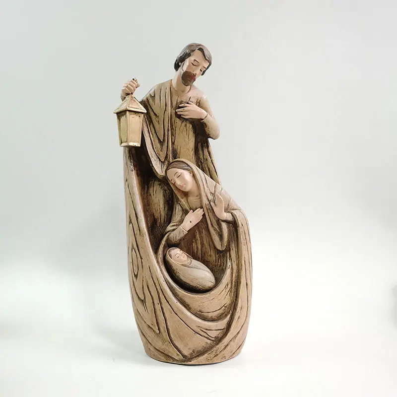 Conjunto de cenário personalizado de natividade, conjunto de resina com maria joseph e bebê jesus família holy figuras religiosas decoração de natal