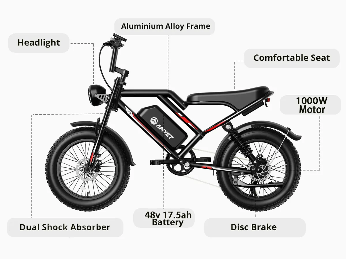 Vélo électrique tout-terrain à 7 vitesses pour adultes Vélo électrique à gros pneus de 20 pouces Vélo tout-terrain avec double suspension Vélo électrique longue distance