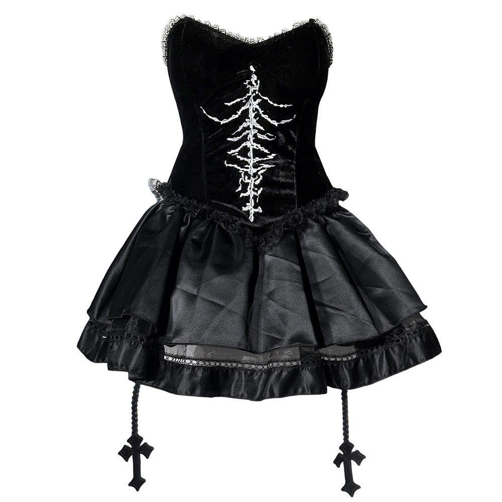 ชุดเซ็ตเสื้อและกระโปรงสีดำ 2 ชิ้น