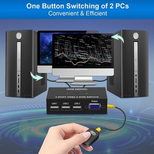 USB VGA KVM-Switch für 2 PC Teilung 1 Video-Monitor und 3 USB-Geräte, Tastatur-Maus-Scanner-Drucker