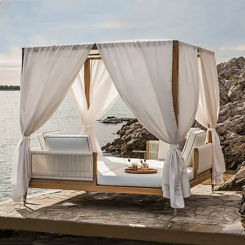 سرير نهاري من الخوص للأثاث الخارجي مع ستارة كرسي استلقاء للشمس على الشاطئ لسرائر النهار