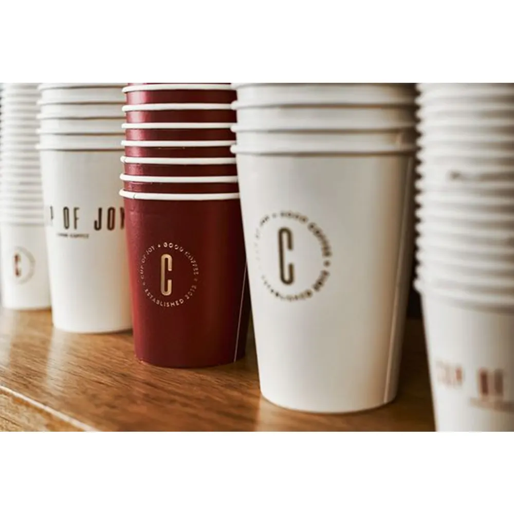 16 20 22 OZ vasos de papel personalizados desechables Biodegradable taza de café de papel artesanal 8oz 12oz taza de papel de doble pared para bebida fría y caliente