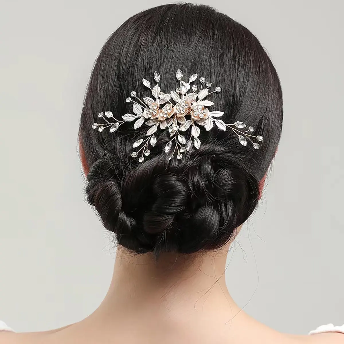 Flower Hair Comb Hair Accessories Silver Color Rhinestone Headband Bridal Tiara Hair Pins Wedding Jewelry