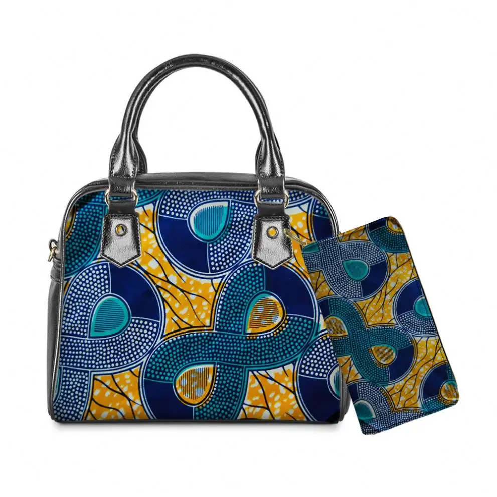 Conjunto de cartera y monedero pequeño para mujer, bolso de mano vintage con estampado floral africano, clásico, a la moda, con asa