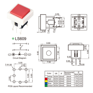 Interruttore tattile momentaneo con interruttore tattile a pulsante LED SPST PCB - Product Image 2