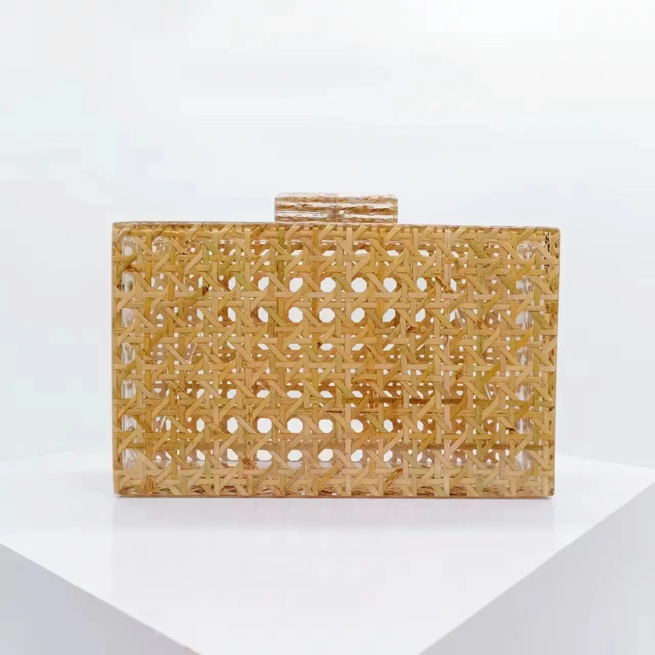 Niyang new design high quality women party handbag acrylic lattice pp straw fashion clutch bag evening bags
