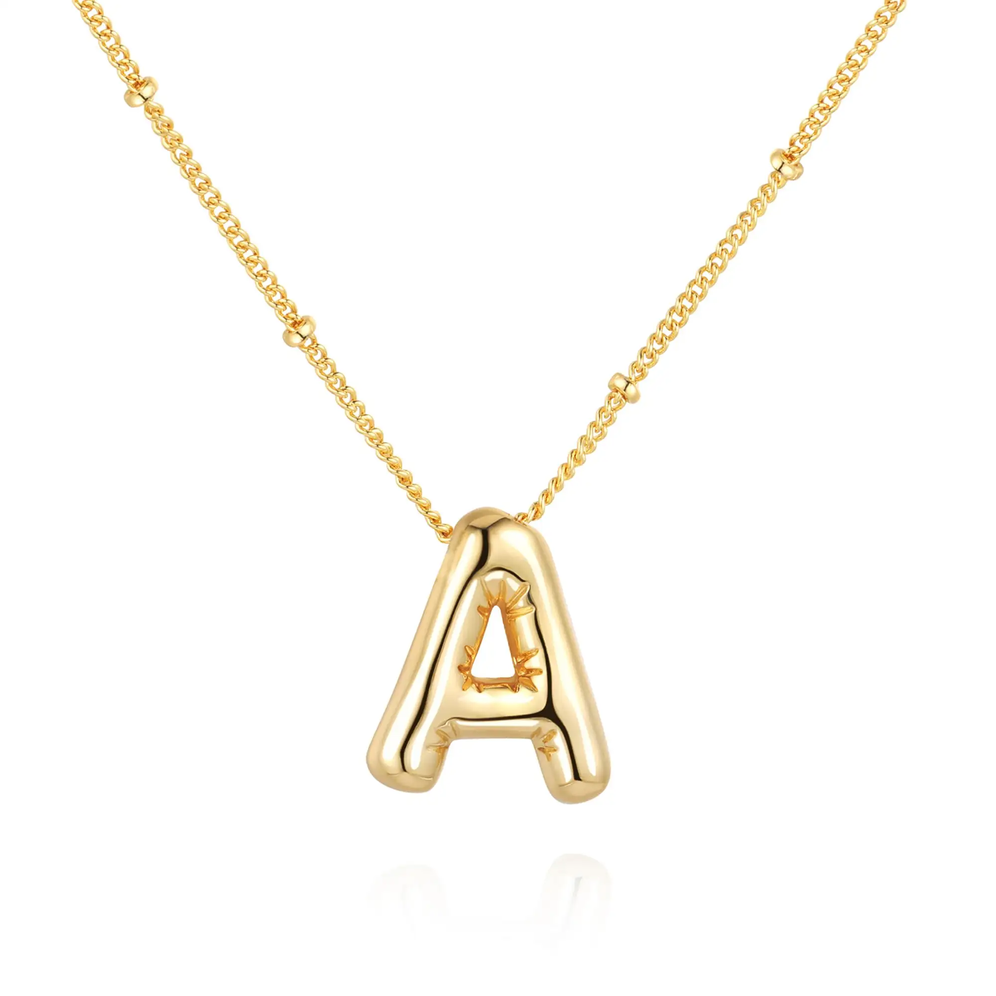 Fine Jewelry Girls Dainty Alphabet Pendant 14K Gold Plated Bubble Letter Balloon A-Z Initial Necklaces for Women