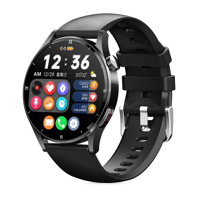 1.32 pouces forme ronde QS39 montre intelligente fréquence cardiaque pression artérielle Test de température corporelle téléphone BT appel montres de sport