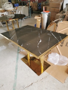 Thiết Kế Mới Thiêu Kết Đá Máy Tính Để Bàn Nhân Tạo Bằng Đá Cẩm Thạch Bàn Ăn Bằng Thép Không Gỉ Chân Hộ Gia Đình Và Nhà Hàng Bàn Ăn - Product Image 4