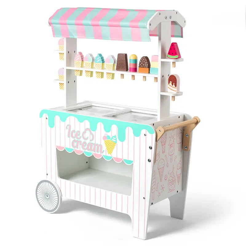 عربة ثلج خشبية للأطفال مونتيسوري 2024، كابينة تسوق وهمي، ألعاب مطبخ تعليمية للأطفال والأولاد والبنات