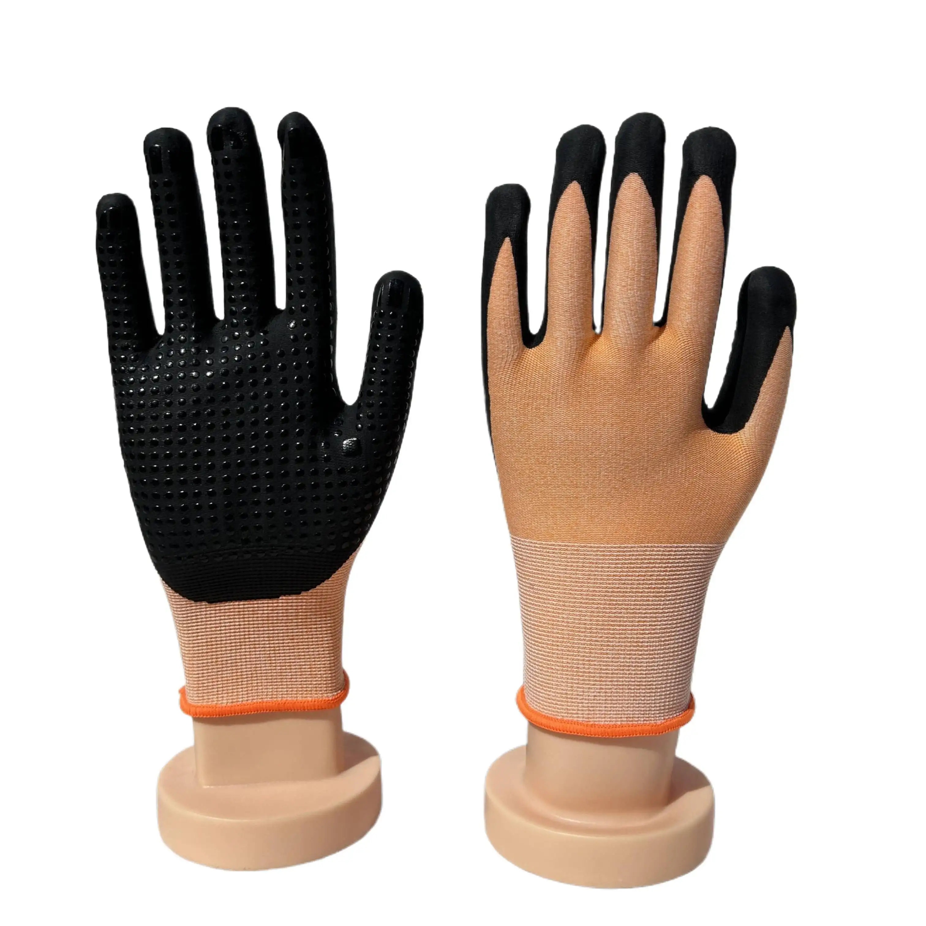 Schutz Anti Slip Orange 15 Nadeln Nylon Spandex Nitril Schaum Punkt Perlen Mechanische Handschuhe