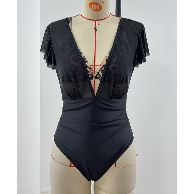 Black leopard print top, three-piece set