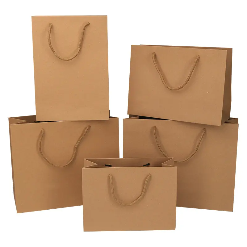 Sacos de papel Kraft com alças, sacos de papel para compras, sacos de papel para artesanato, papel marrom para presente, tamanho médio, em massa