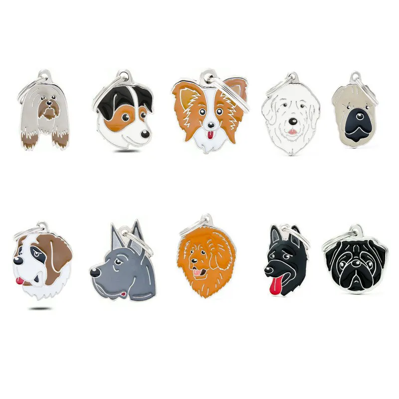 Identificación de mascotas Diseño de metal personalizado Logotipo Collar de ajuste de perro Animal personalizado Nombre de raza de perro Encanto como regalo