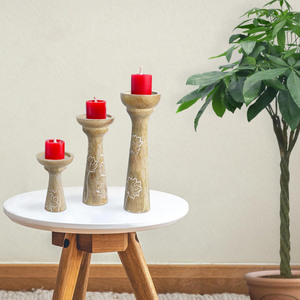 Lotus Vine şamdan sütun mumlar için uygun (beyaz balmumu, 3-piece Set) Mango ahşap şamdan seti masa merkezi için kullanılan D - Product Image 3