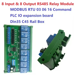 DC 12V 24V 8 Isolated <strong>Input</strong> &amp; 8 <strong>Output</strong> DIN35 C45 Rail Box UART RS485 Relay Module <strong>Modbus</strong> RTU Control Switch Board